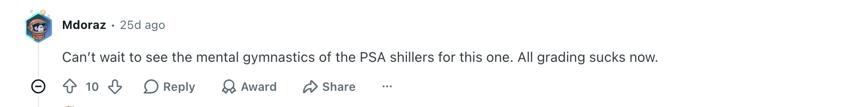 Collector comment complaining about grading