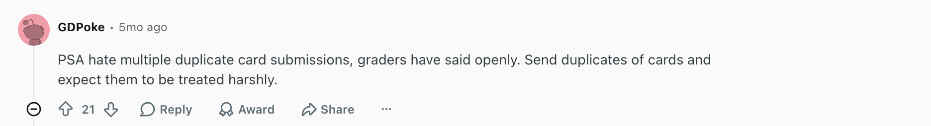 Collector comment complaining about grading