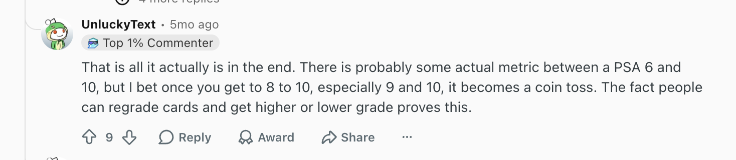 Collector comment complaining about grading