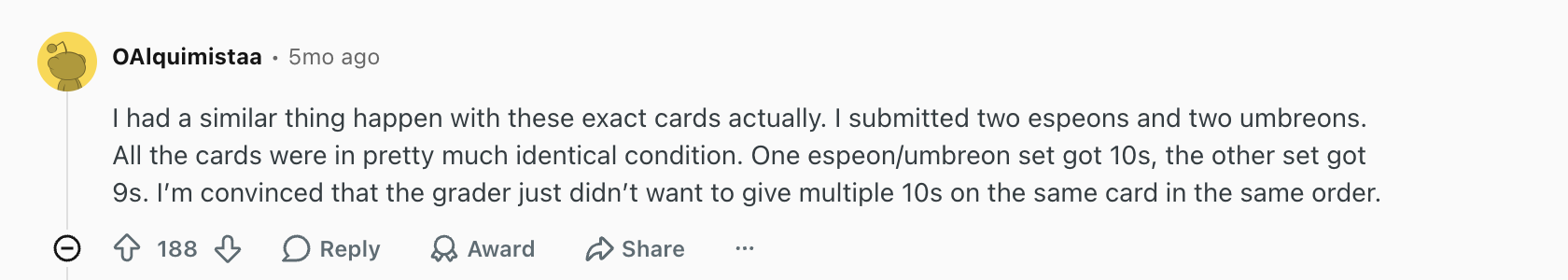 Collector comment complaining about grading