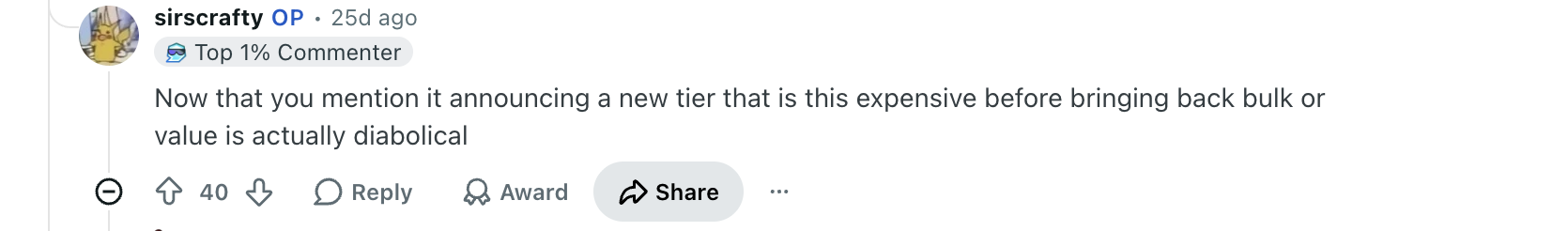 Collector comment complaining about grading