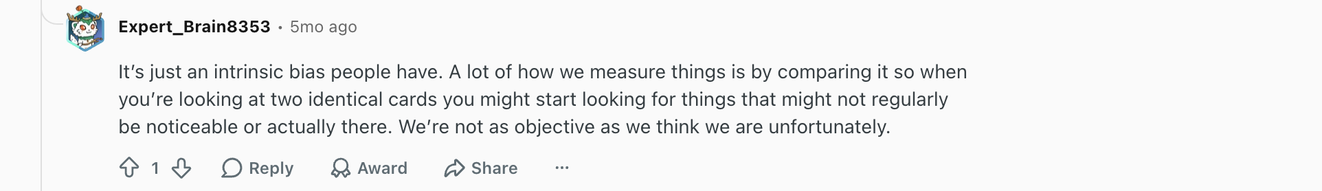 Collector comment complaining about grading